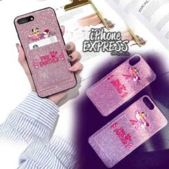 P ink P anther Patterned glittery case with card compartment !!! Case material Silicon