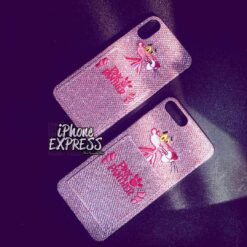 Alternative view of P ink P anther Patterned glittery case with card compartment !!! Case material Silicon