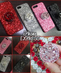 Luxury Glitter Sequins Bling with Diamond Rhinestone Bracket Grip Hard plastic iPhone Case
