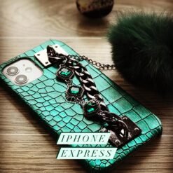 Alternative view of Green Sequins Crocodile Skin Texture Luxury Bling Diamond Gem Bracelet Chain Tassel Case