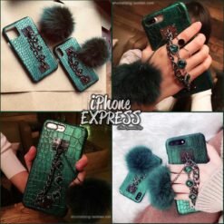 Green Sequins Crocodile Skin Texture Luxury Bling Diamond Gem Bracelet Chain Tassel Case