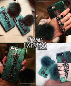 Green Sequins Crocodile Skin Texture Luxury Bling Diamond Gem Bracelet Chain Tassel Case