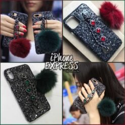 Luxury Glitter Sequins Pompom Fox Furball Bling Diamond Rhinestone Grip Case