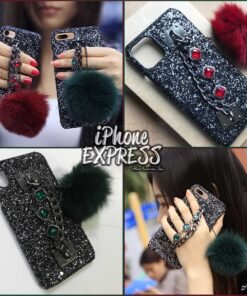 Luxury Glitter Sequins Pompom Fox Furball Bling Diamond Rhinestone Grip Case