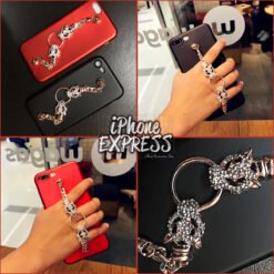 Red and Black soft tpu iPhone Case with Dragon shape Stones Engraved Chain Tassel !!!
