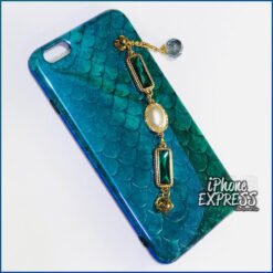 Alternative view of Glossy Blue Ray Shinny Reptile Pattern Luxury Silicon material iPhone Case with Gems Bracelet holder
