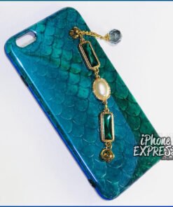 Alternative view of Glossy Blue Ray Shinny Reptile Pattern Luxury Silicon material iPhone Case with Gems Bracelet holder