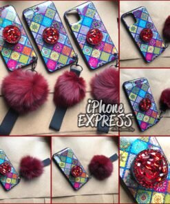 Retro Color Boxes iPhone case with Stones grip and Furball Belt