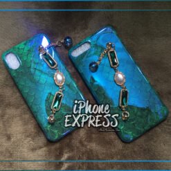 Glossy Blue Ray Shinny Reptile Pattern Luxury Silicon material iPhone Case with Gems Bracelet holder