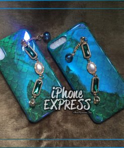 Glossy Blue Ray Shinny Reptile Pattern Luxury Silicon material iPhone Case with Gems Bracelet holder