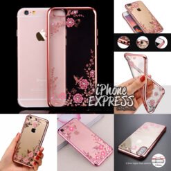 FLOWER PATTERN ROSEGOLD ELECTROPLATED RHINESTONES iPhone COVER