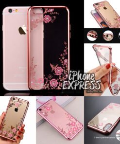 FLOWER PATTERN ROSEGOLD ELECTROPLATED RHINESTONES iPhone COVER