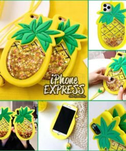 3D PineApple iPhone Case with moving Glitter and Lanyard