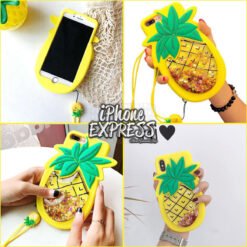 Alternative view of 3D PineApple iPhone Case with moving Glitter and Lanyard