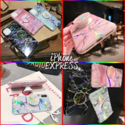 Holographic Laser High Quality Rainbow Chrome Marble Silicon Case for iPhones with Holder Pop Grip