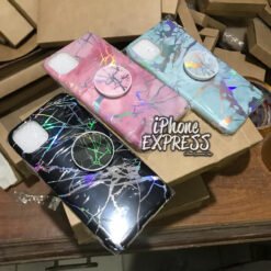 Alternative view of Holographic Laser High Quality Rainbow Chrome Marble Silicon Case for iPhones with Holder Pop Grip