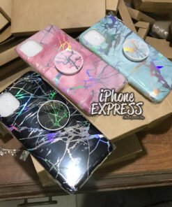 Alternative view of Holographic Laser High Quality Rainbow Chrome Marble Silicon Case for iPhones with Holder Pop Grip