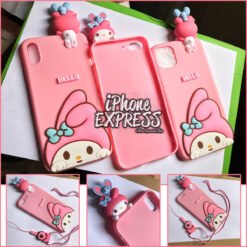 Cute Hello Pink Doll on Front Silicon iPhone Case with lanyard