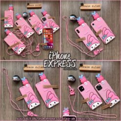 Alternative view of Cute Hello Pink Doll on Front Silicon iPhone Case with lanyard