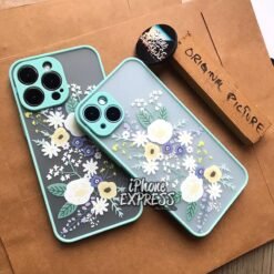 Alternative view of Sea Green Borders with Floral print on Back iPhone Case