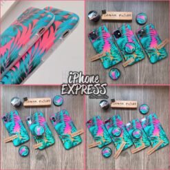 Alternative view of Tropical FLORAL Leaf Pattern Green iPhone Case with Free Holder Grip