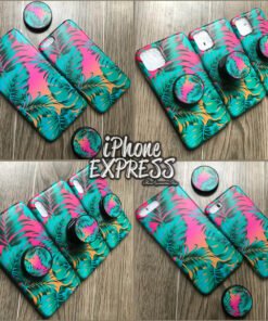Tropical FLORAL Leaf Pattern Green iPhone Case with Free Holder Grip