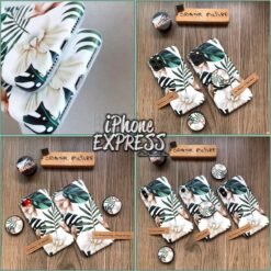 Alternative view of Tropical FLORAL Leaf Pattern White iPhone Case with Free Holder Grip