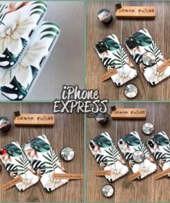 Alternative view of Tropical FLORAL Leaf Pattern White iPhone Case with Free Holder Grip