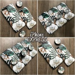 Tropical FLORAL Leaf Pattern White iPhone Case with Free Holder Grip