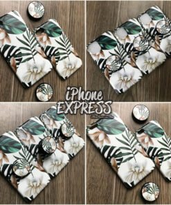 Tropical FLORAL Leaf Pattern White iPhone Case with Free Holder Grip