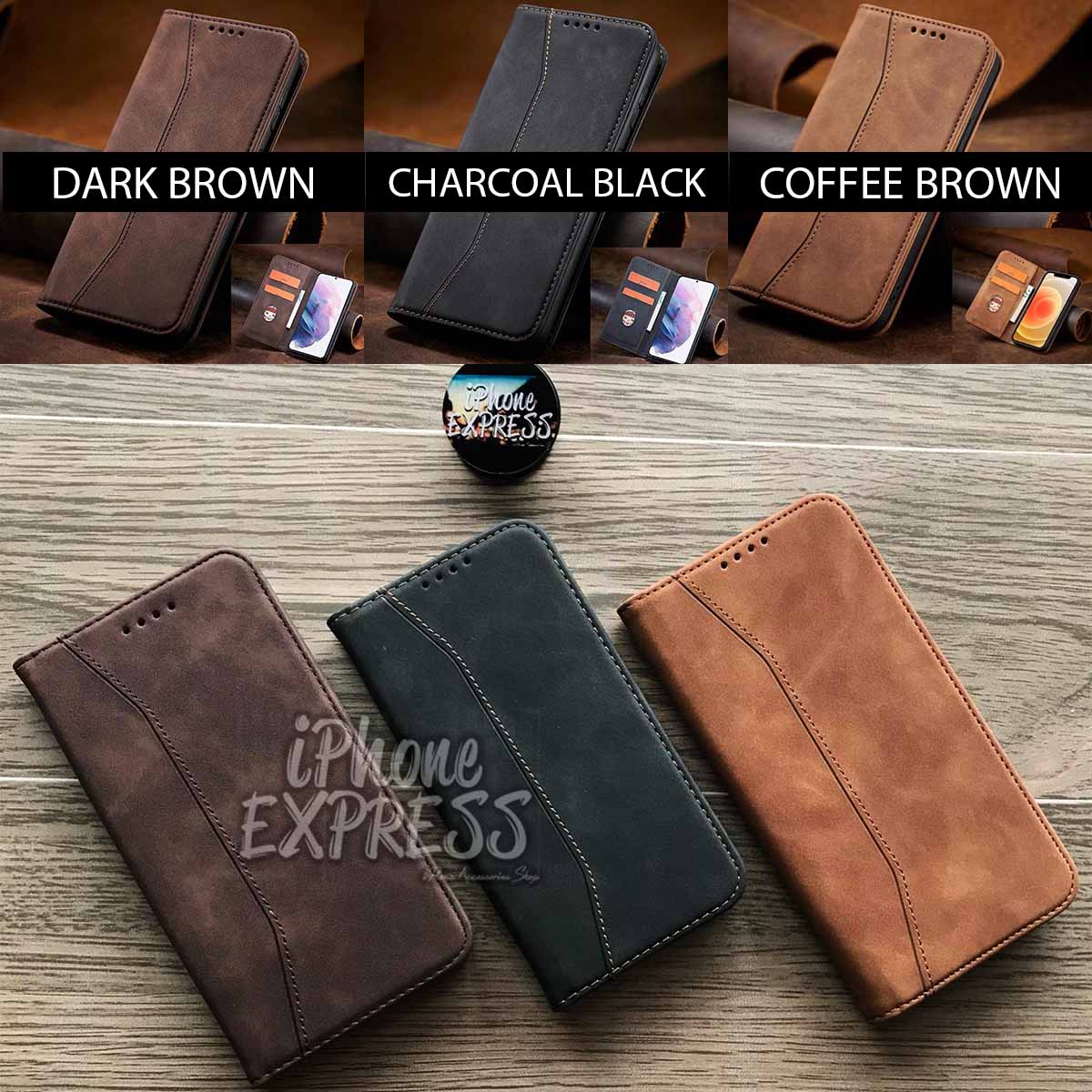 Leather iPhone Wallet Case - Handmade - Black - 408 - Extra Studio