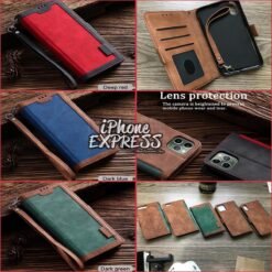 Elegant Retro Green Blue Coffee - Red Charcoal Magnetic Flip Wallet Leather iPhone Cover