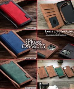 Elegant Retro Green Blue Coffee - Red Charcoal Magnetic Flip Wallet Leather iPhone Cover