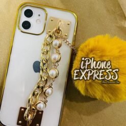 Alternative view of Luxury Bling Electroplated Gold Soft tpu Silicon iPhone Case with furball pearl chain