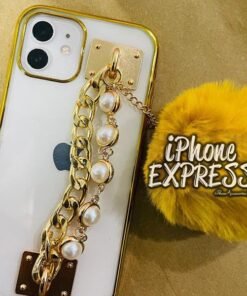Alternative view of Luxury Bling Electroplated Gold Soft tpu Silicon iPhone Case with furball pearl chain