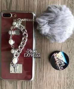 Alternative view of Luxury Bling Electroplated Silver Soft tpu Silicon iPhone Case with furball pearl chain