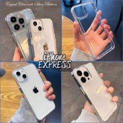 Crystal Clear Hybrid Transparent Thick AntiShock soft sides iPhone Protective Case with Acrylic back with silver buttons