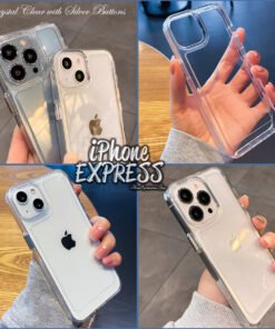Crystal Clear Hybrid Transparent Thick AntiShock soft sides iPhone Protective Case with Acrylic back with silver buttons