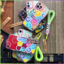 Alternative view of Cute Keep Smiling Colorful smiles Exquisite thick transparent Camera Protection case with lanyard for iPhones