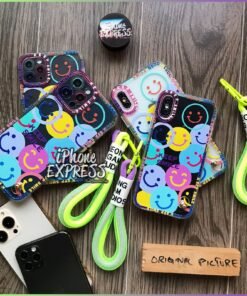 Cute Keep Smiling Colorful smiles Exquisite thick transparent Camera Protection case with lanyard for iPhones