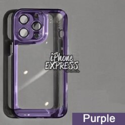 Alternative view of PURPLE Hybrid Transparent Thick AntiShock soft sides iPhone Protective Case with Acrylic back with silver buttons