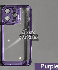 Alternative view of PURPLE Hybrid Transparent Thick AntiShock soft sides iPhone Protective Case with Acrylic back with silver buttons