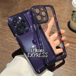 PURPLE Hybrid Transparent Thick AntiShock soft sides iPhone Protective Case with Acrylic back with silver buttons