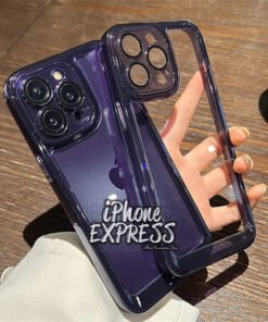 PURPLE Hybrid Transparent Thick AntiShock soft sides iPhone Protective Case with Acrylic back with silver buttons