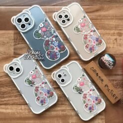 Alternative view of Cute Floral Bear white outline Thick Bumper iPhone case in Pakistan