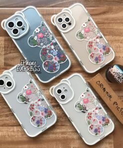 Alternative view of Cute Floral Bear white outline Thick Bumper iPhone case in Pakistan