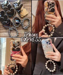 Luxury Silver soft heart case with strap bracelet for iPhones in Pakistan