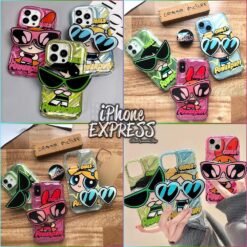 New Classic Cartoon Pink Blue Green PowerPuff thick bumper cases with matching glasses holder