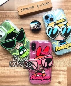 Alternative view of New Classic Cartoon Pink Blue Green PowerPuff thick bumper cases with matching glasses holder