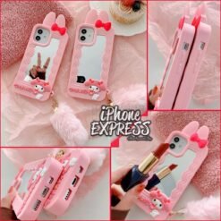 Cute Pink 3D Silicon kitty Mirror iPhone Case with Furball